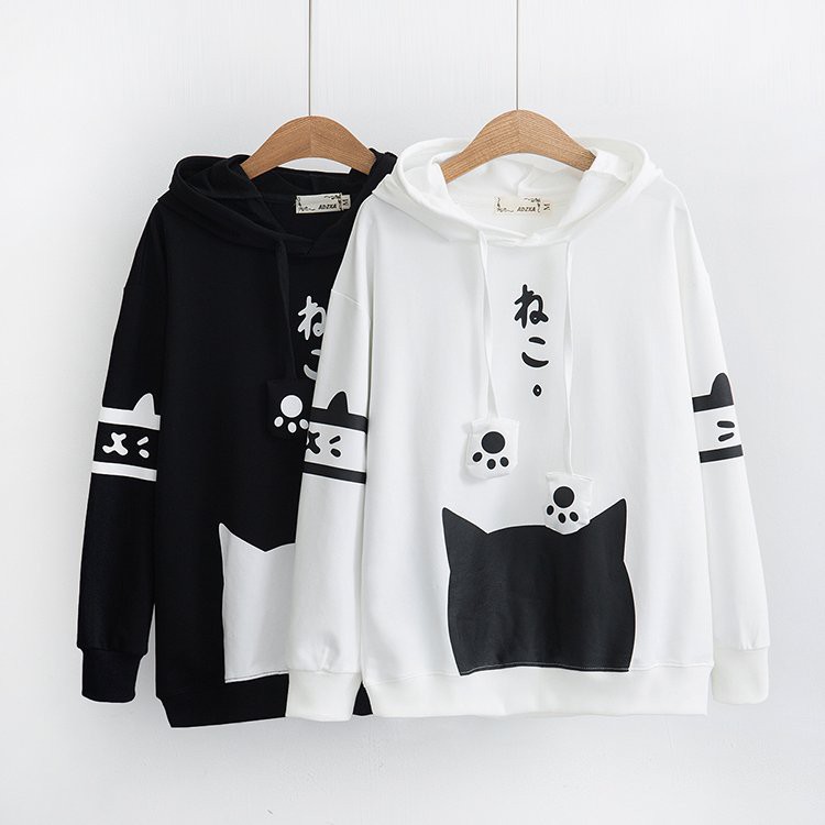Áo hoodie mèo phối màu trắng đen phong cách Hàn Quốc - Cực cool cho cặp đôi,áo nhóm siêu chất.  M5