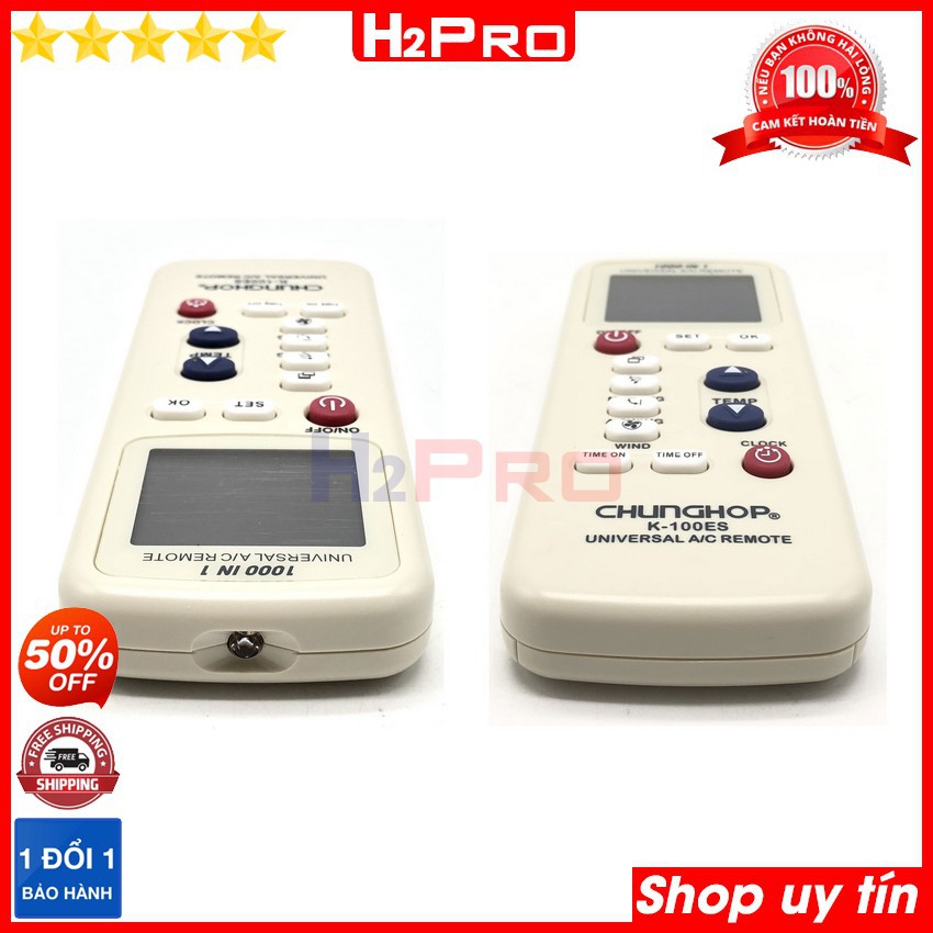 Điều khiển điều hòa đa năng CHUNGHOP K-100ES H2Pro 1000 trong 1 cao cấp,remote cho máy lạnh điều hòa (tặng đôi pin 10K)