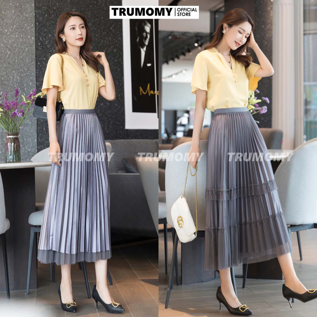 [Mặc 2 mặt] Chân váy xếp ly dáng A xòe dài midi 2 tầng mặc được 2 kiểu ren lụa Quảng Châu - Trumomy | BigBuy360 - bigbuy360.vn