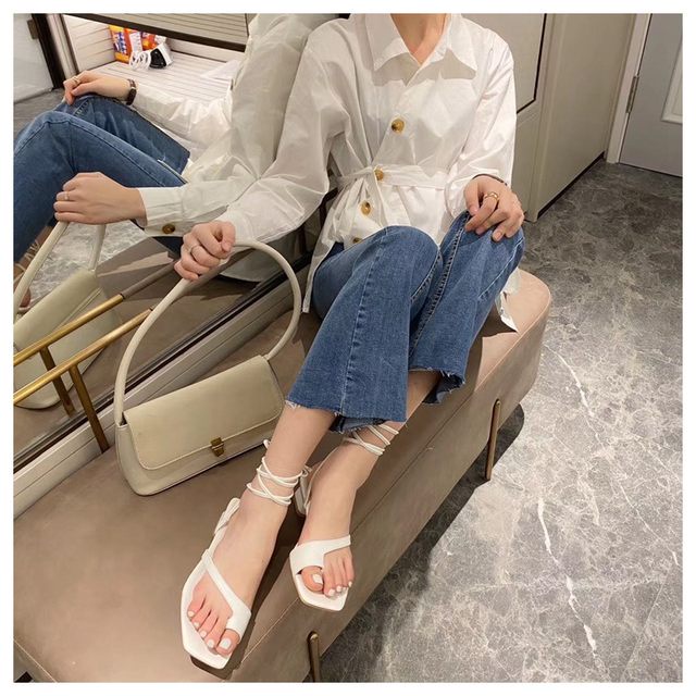 guốc sandal gót vuông 5cm mũi hở dây quấn cổ chân Minhtuyethoes-Giày nữ kiểu chiến binh mẫu mới 2022