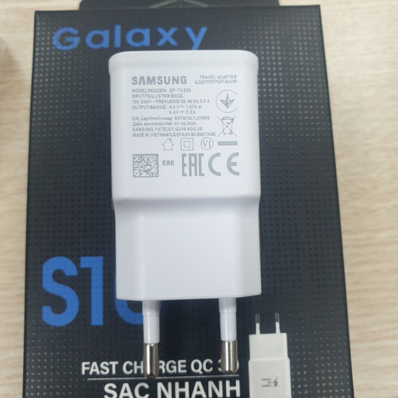 Củ Sạc Nhanh 100% Chính Hãng Samsung EP-TA200 S10 EU US Cho Galaxy S10,S9,S8,S7,S6 Edge Plus, J5,J7,J3, Note9,8,A,7,5,3