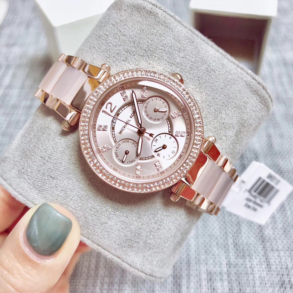 Đồng hồ nữ michael kors mk6110 mini parker dây nhựa resin + thép không gỉ 34mm