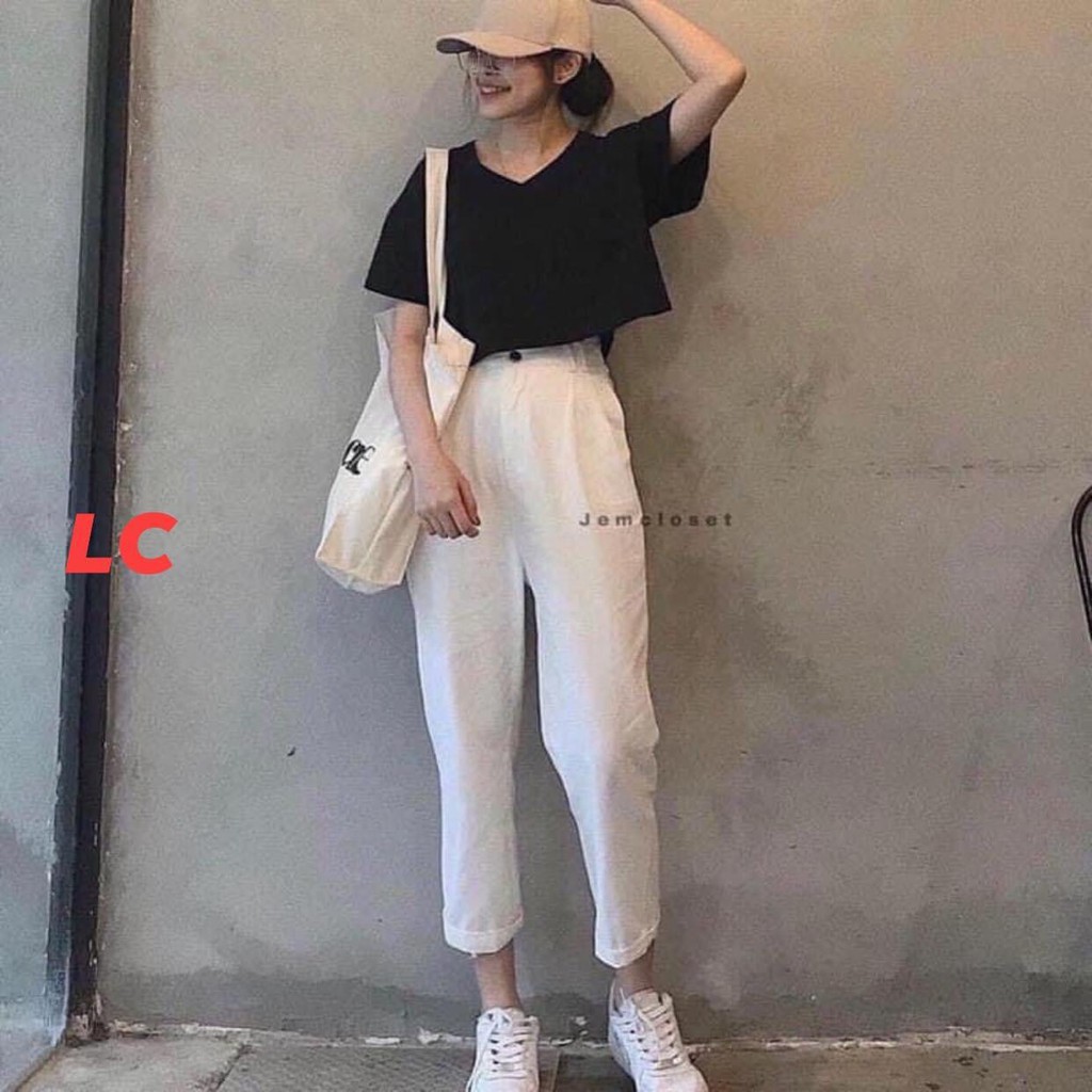 Áo Croptop Cổ Tim Basic Nữ ⚡ Casper.Store | FREESHIP | ⚡ Thun cổ V cộc tay hở bụng màu sắc cơ bản, trơn suông dáng ngắn