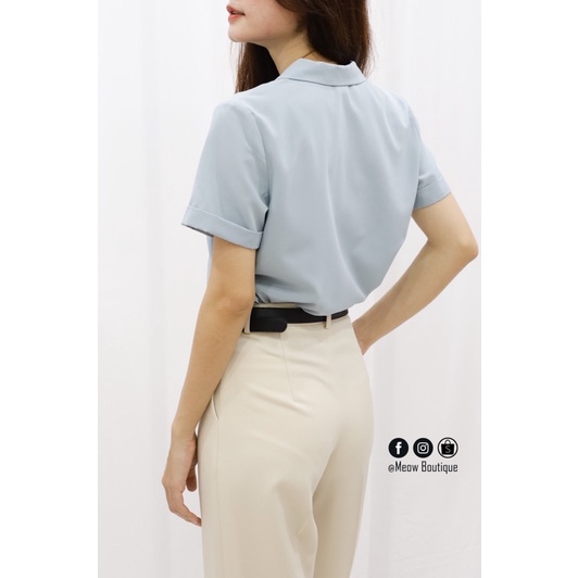[Hình thật tự chụp] Sơ Mi Trắng Nữ Công Sở Tay Ngắn Meow Boutique