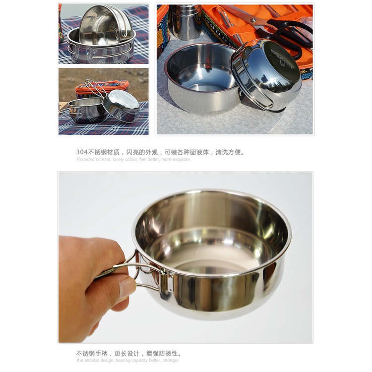 Bộ Tô Đa Năng Bằng Thép Không Gỉ 304 Thiết Kế Nhỏ Gọn Tiện Dụng Mang Theo Du Lịch Cắm Trại