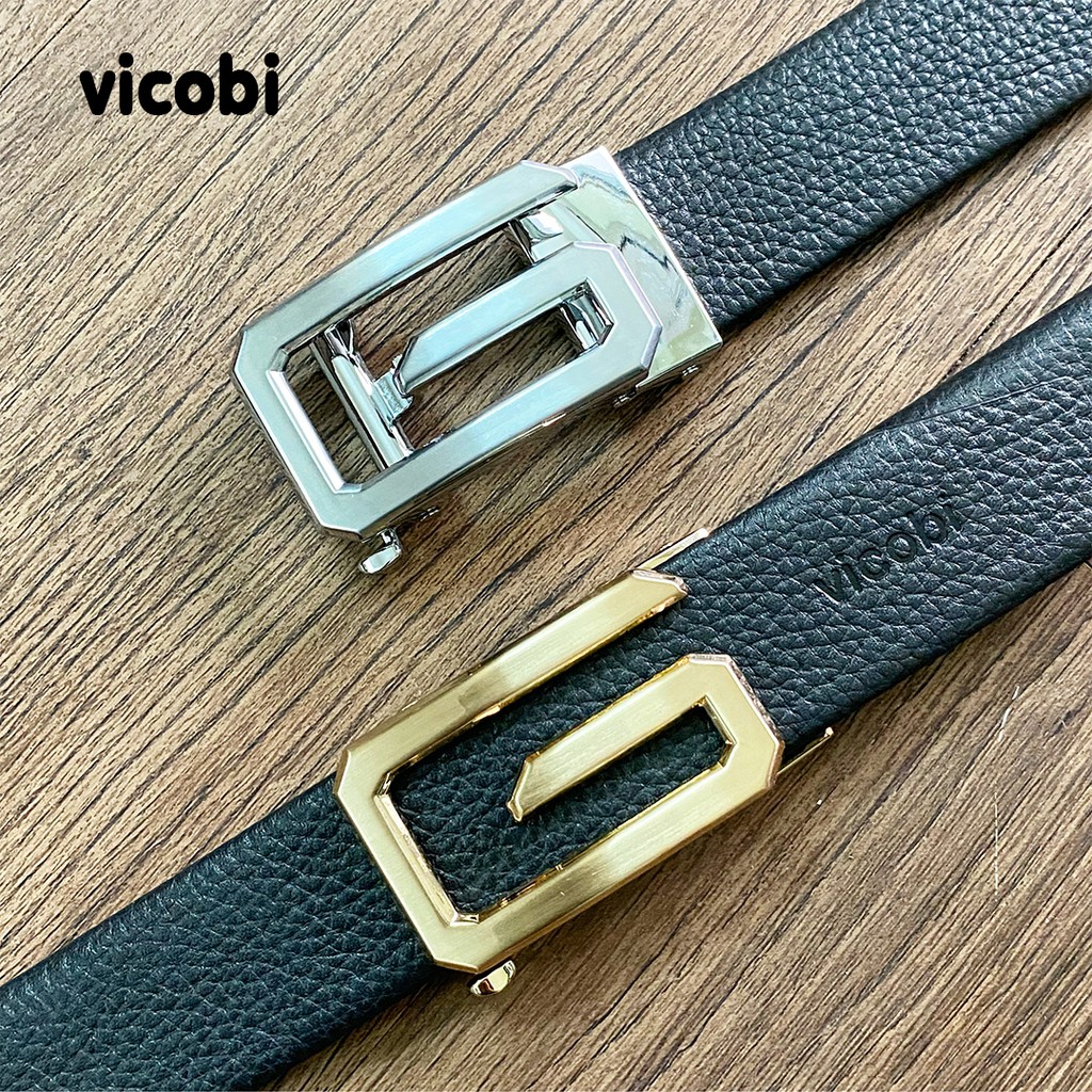 Dây lưng Nam Da Bò khóa tự động GC Vicobi , thắt lưng 3,5cm mặt hợp kim màu bạc - vàng, made in VietNam