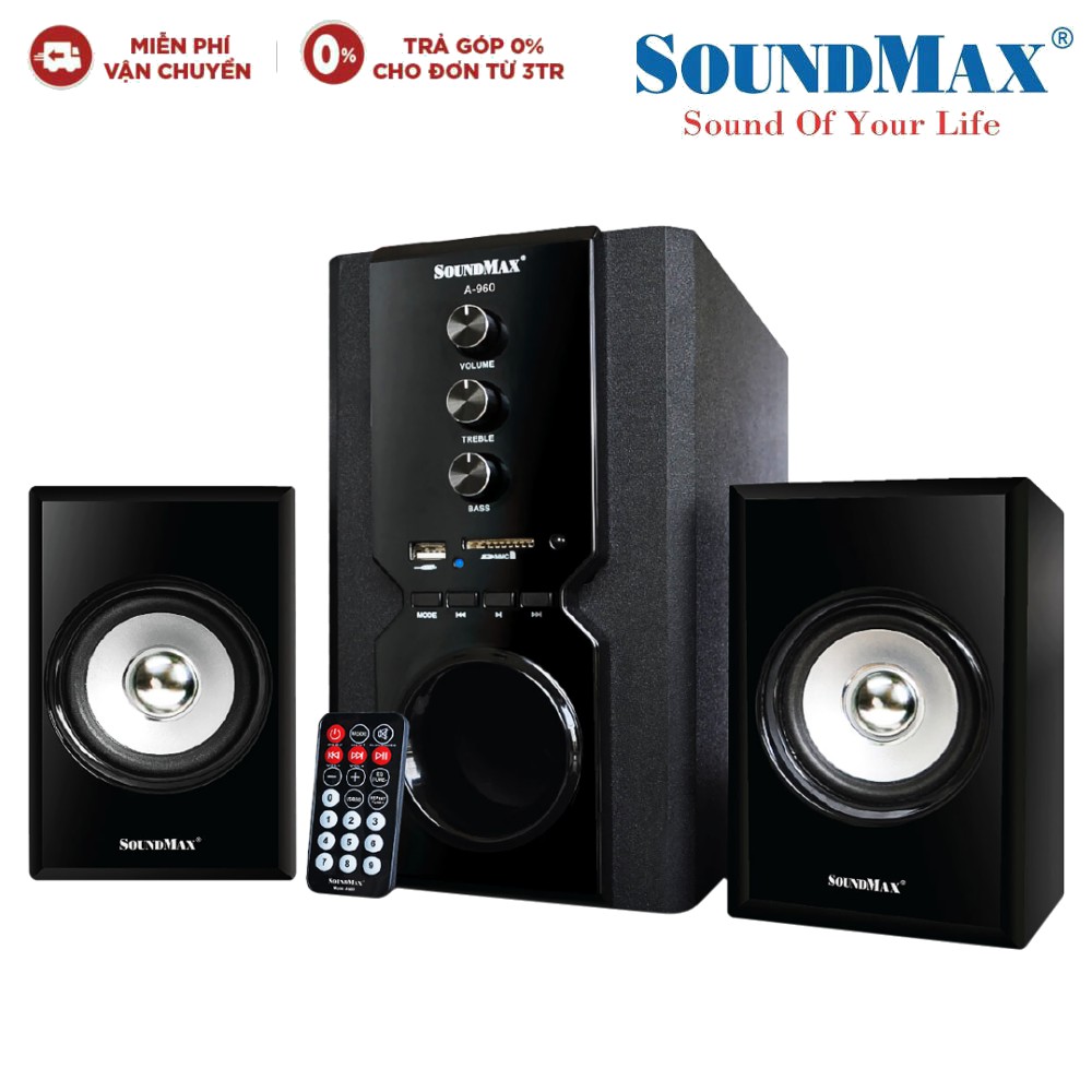 [Mã ELMALLCOIN hoàn 8% xu đơn 499K] Loa bluetooth 2.1 SoundMAX A960 (Đen) - Hàng chính hãng new 100%