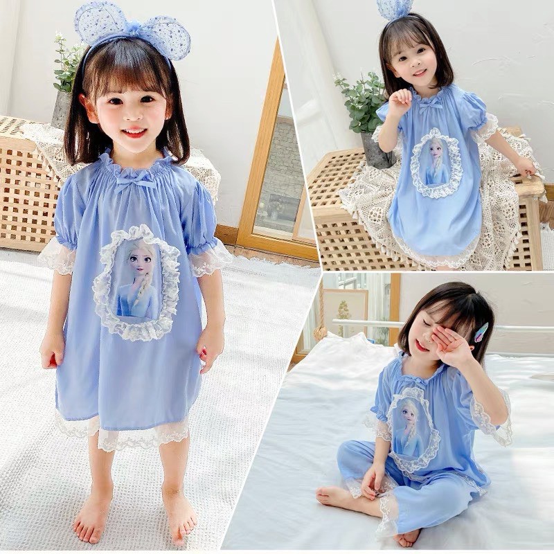 BG433 - VÁY ELSA XANH VIỀN REN