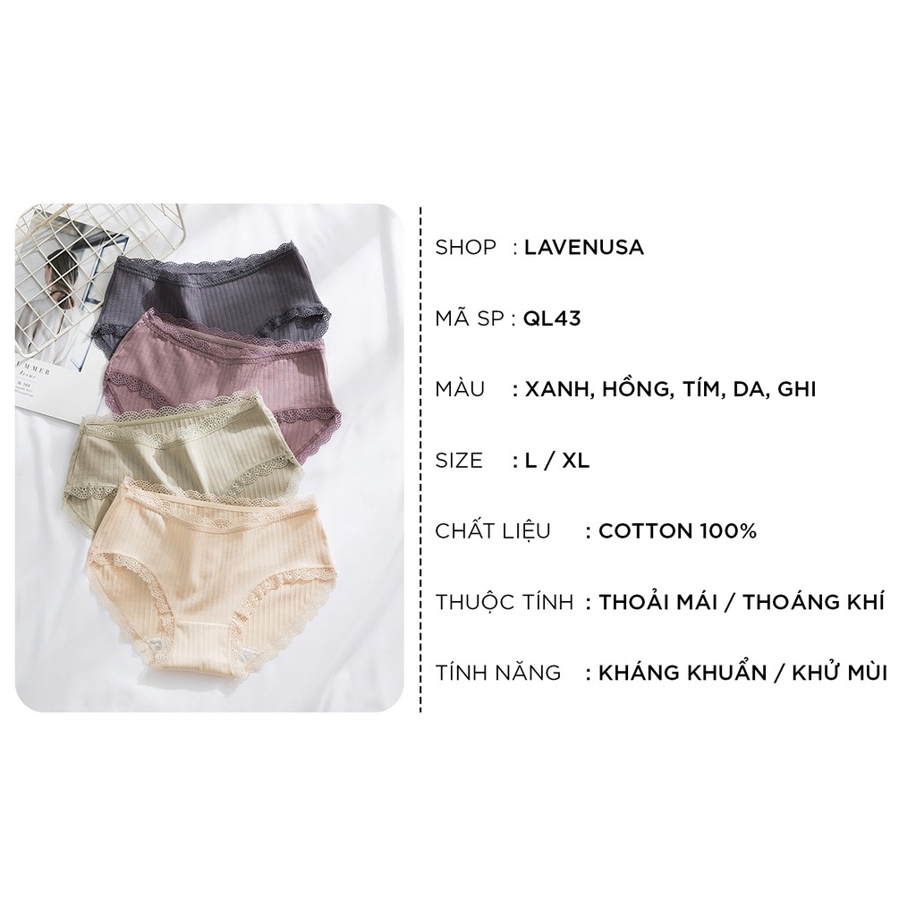 Quần lót cotton sợi tre viền ren cao cấp kháng khuẩn QL43 | BigBuy360 - bigbuy360.vn