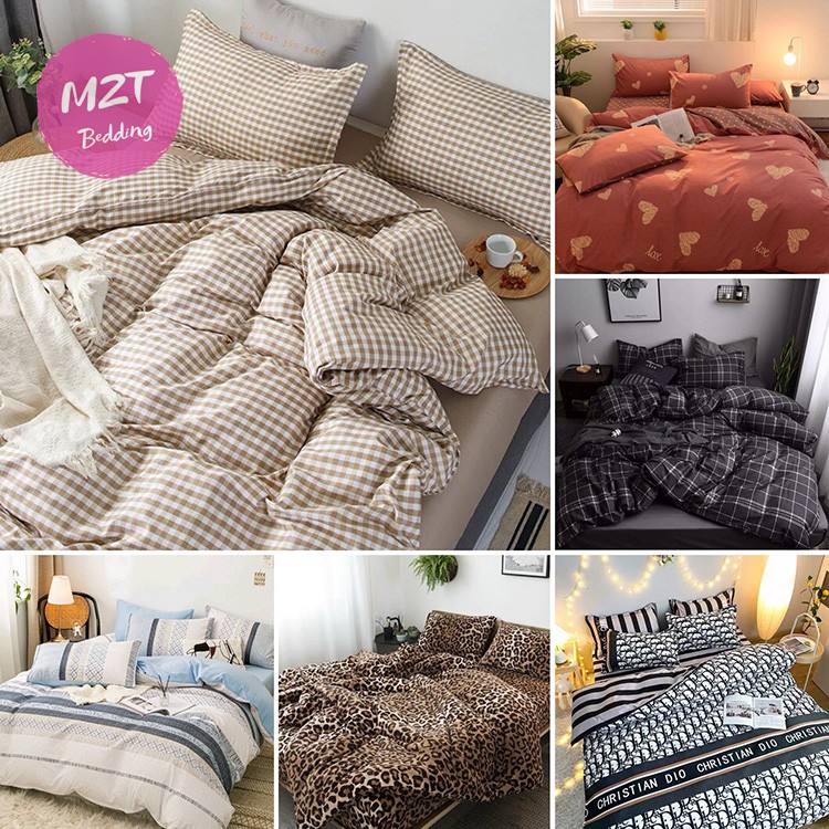 Bộ chăn ga Cotton poly kẻ M2T Bedding chăn ga Hàn Quốc đủ màu đủ size