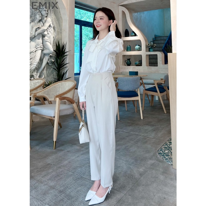 Quần baggy cạp liền kèm beggi EMIX (4 màu), basic, dáng dài, cạp cao, form vừa, triết eo, chất ruby 561