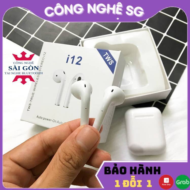 [Mã ELFLASH3 hoàn 10K xu đơn 20K] Tai nghe bluetooth nhét tai không dây cao cấp i12 cảm biến vân tay một chạm chống ồn