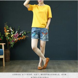 Quần sóc bò thêu hoa cao cấp