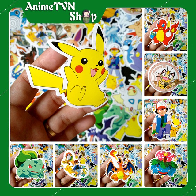 Miếng dán Sticker anime Pokemon trọn bộ 150 hình - In rõ ràng sắc nét khó tróc