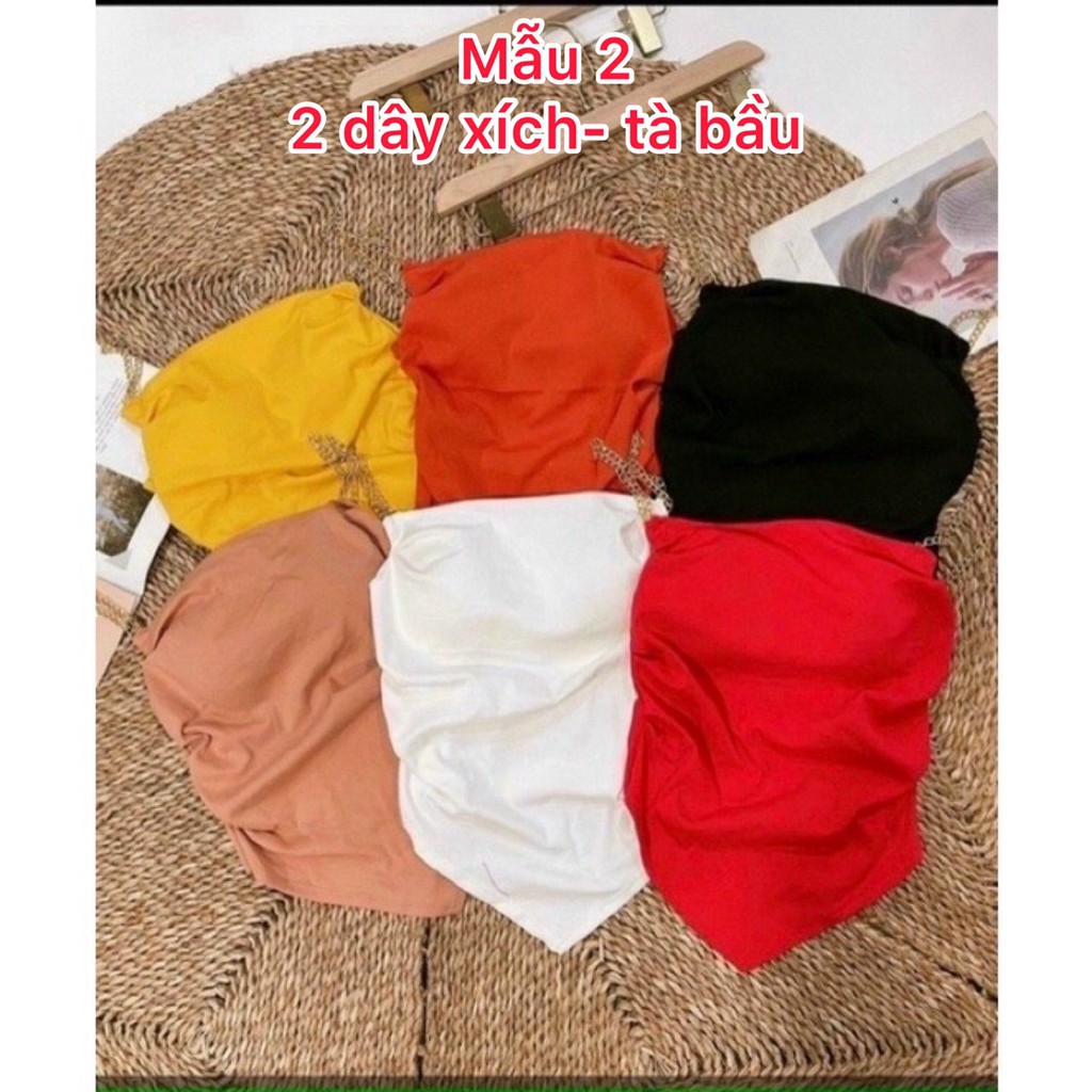 Áo kiểu croptop nữ đẹp ôm body phối xích có mút ngực cực dễ thương mẫu mới thời trang-A29