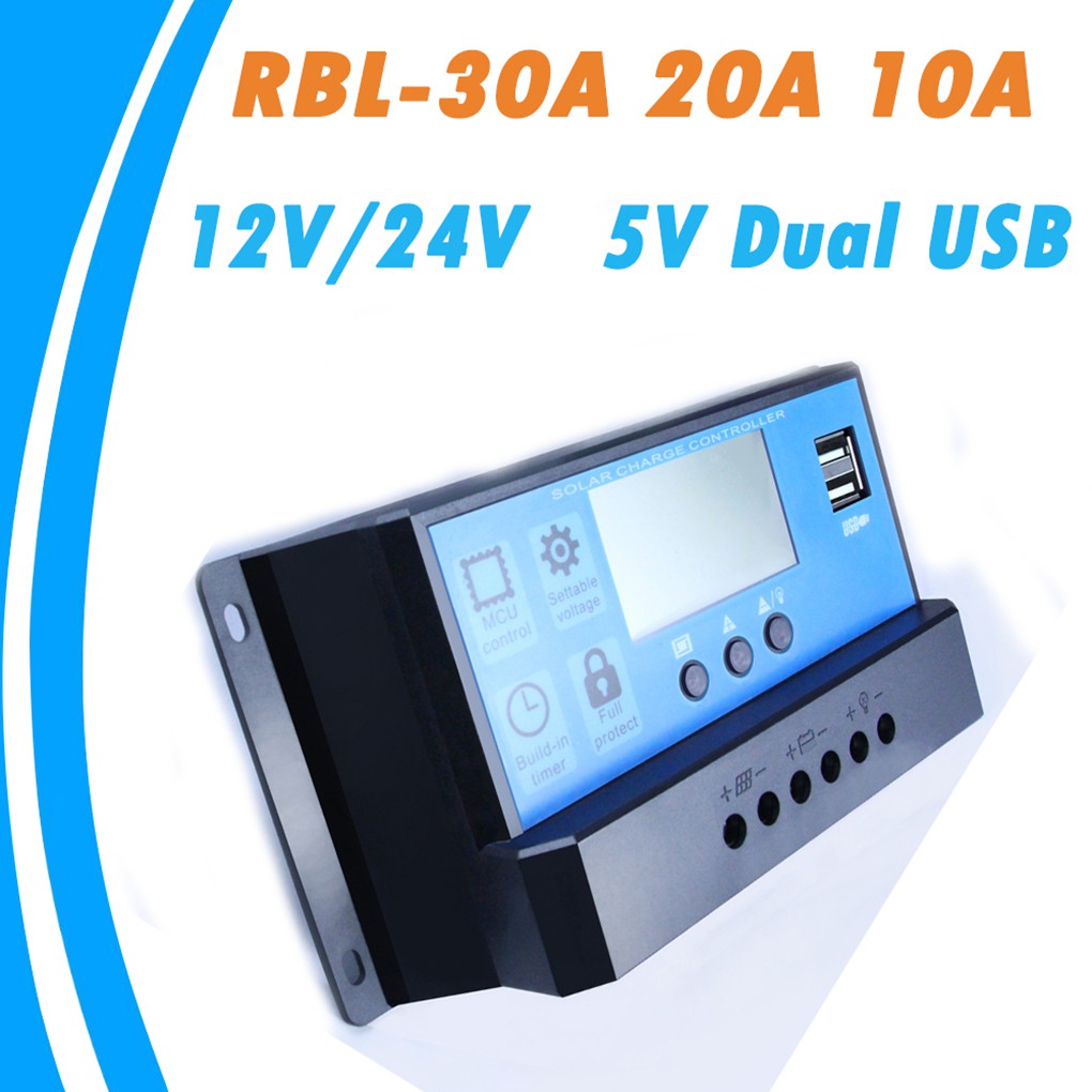 Bộ điều khiển sạc năng lượng mặt trời màn hình LCD 12/24V 10/30A