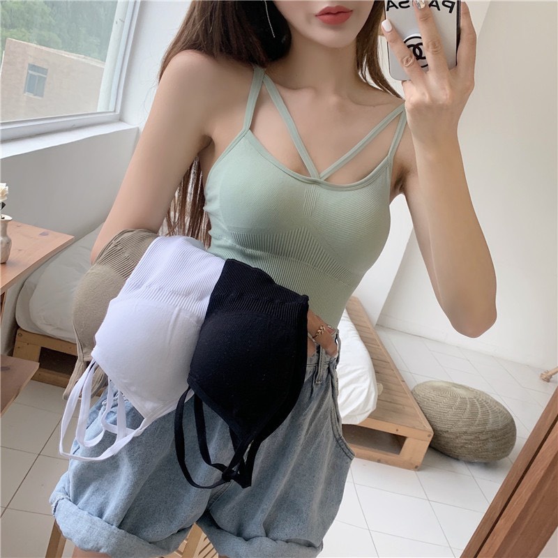 Áo Bra Cotton 2 Dây Dáng Dài Hở Lưng Sexy BR22