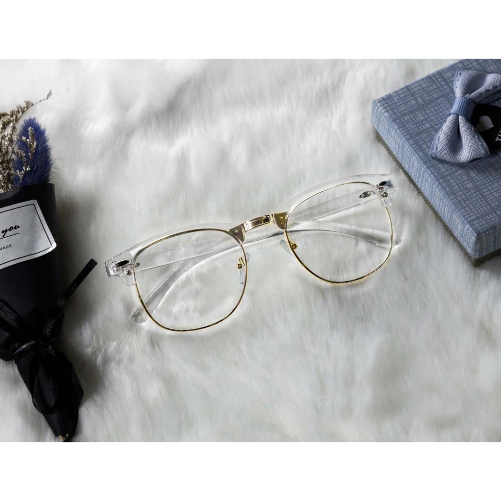 Mắt Kính Unisex Nam nữ form Tròn nửa gọng Phong Cách Hàn Quốc - Hata24h