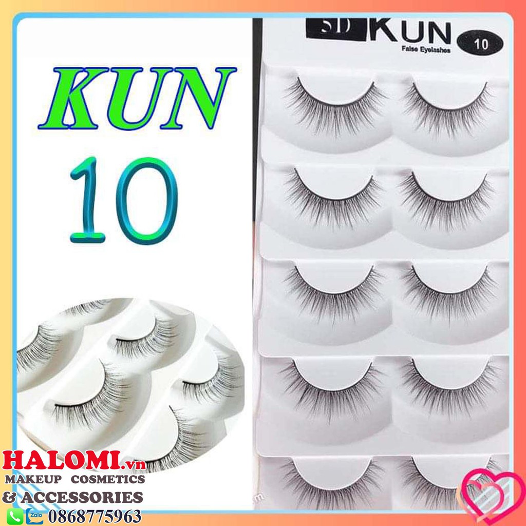 Lông mi giả tự nhiên Kun 5D 10 5 cặp cao cấp chính hãng HALOMI chuyên dùng cho makeup