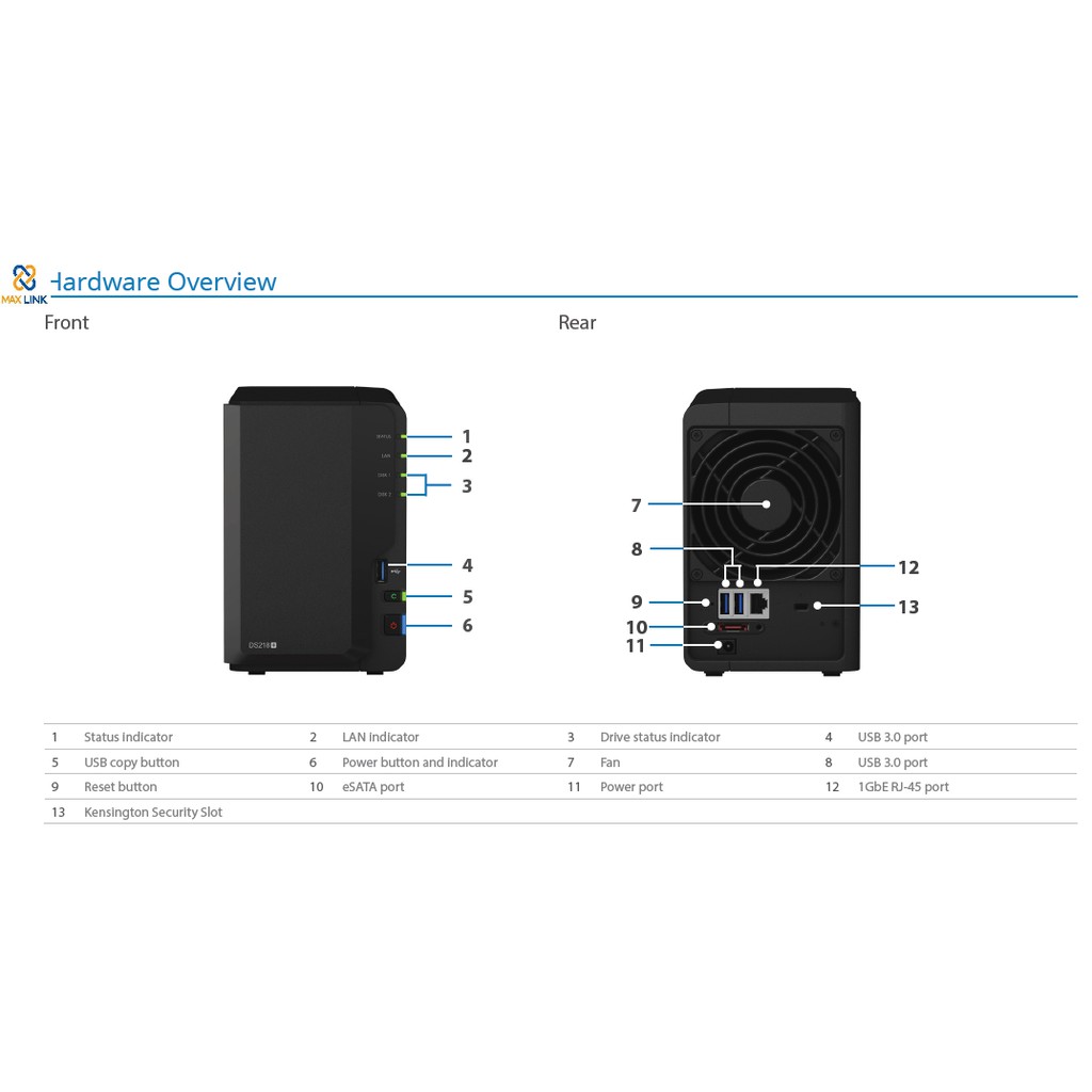 Thiết bị lưu trữ Synology NAS DS218+ Đen - Hàng Chính Hãng