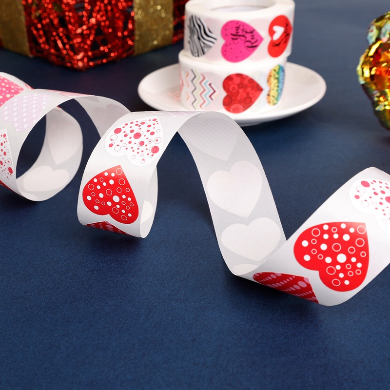 Cuộn 500 Miếng Dán Hình Trái Tim Trang Trí Túi Bánh Nướng &amp; Quà Tặng