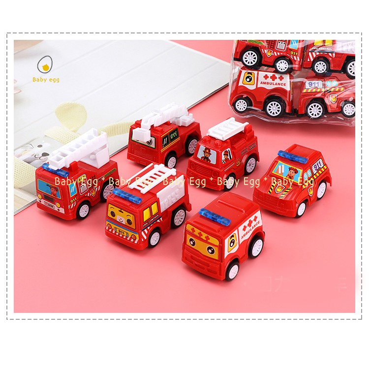 Set 6 ô tô nhỏ mini cứu hỏa xe taxi xe công trường chạy cót chạy trớn đà đồ chơi cho bé trai bé gái 1 2 3 4 5 6 7 tuổi