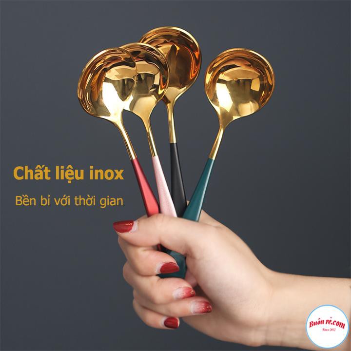 Thìa Inox Mạ Vàng Cán Dài Nhiều Mầu Không Dỉ Sang Trọng