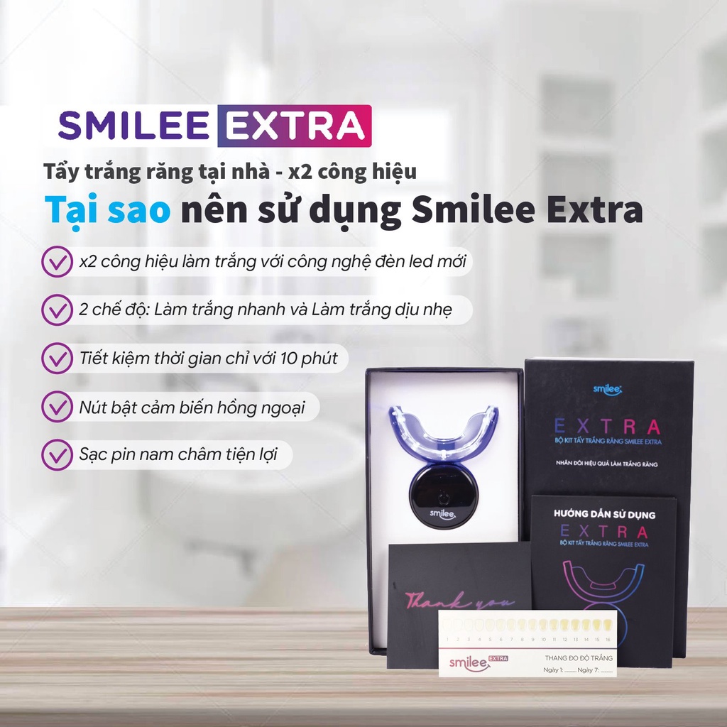 Smilee Extra máy tẩy trắng răng nhanh, không ê buốt, an toàn cho sức khoẻ, phù hợp với mọi loại răng, hàng nhập khẩu USA