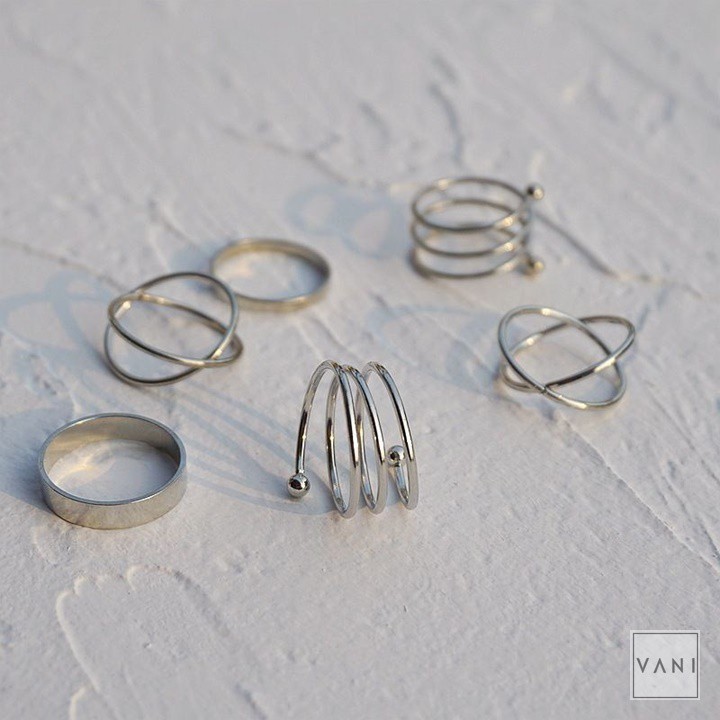 Set 6 Nhẫn Xoắn Nhiều Kiểu Dáng Basic - Vani Store