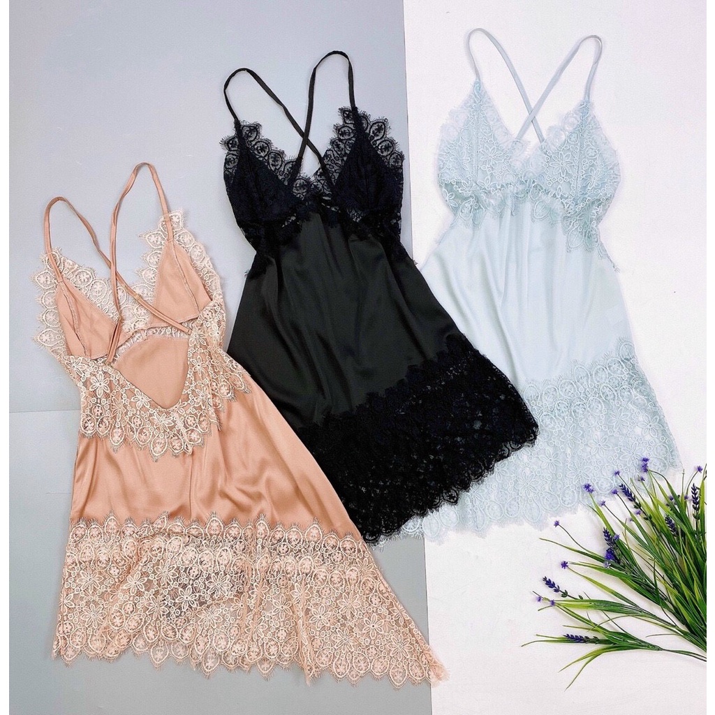 [LL750] Đầm Ngủ Sexy lụa phối ren tà xèo - Váy Ngủ Quảng Châu CÔ CHỦ NHỎ CHUYÊN SỈ