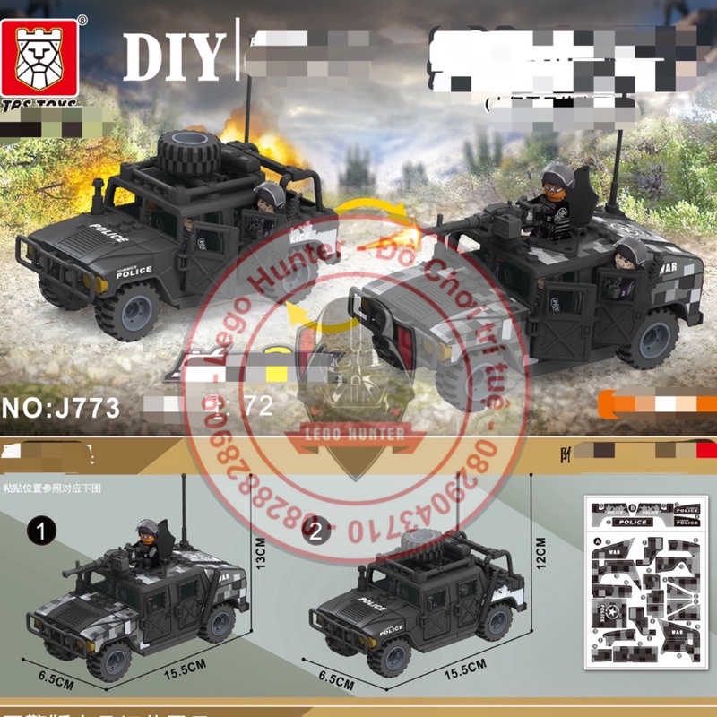 Nonlego J773 Army Swat Mô hình lắp ráp xe Humvve đen của lính đặc nhiệm ( không lính )