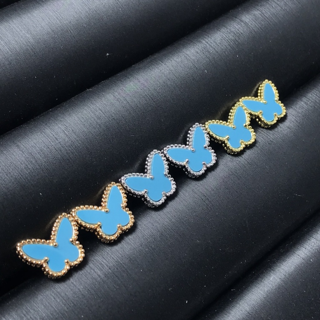 Bông Tai Mạ Vàng Hồng 18K Hình Bướm Đính Đá Pha Lê Thời Trang