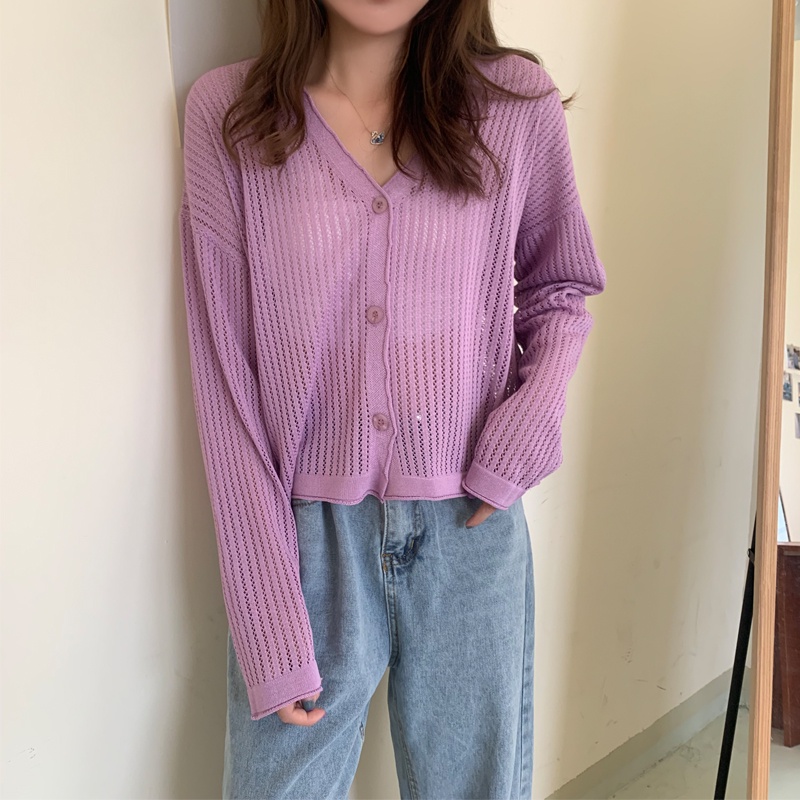 Phụ Nữ Mùa Hè Và Mùa Thu Mới Thời Trang Áo Cardigan Mỏng Cổ Chữ V Phong Cách Hàn Quốc Áo Ngắn