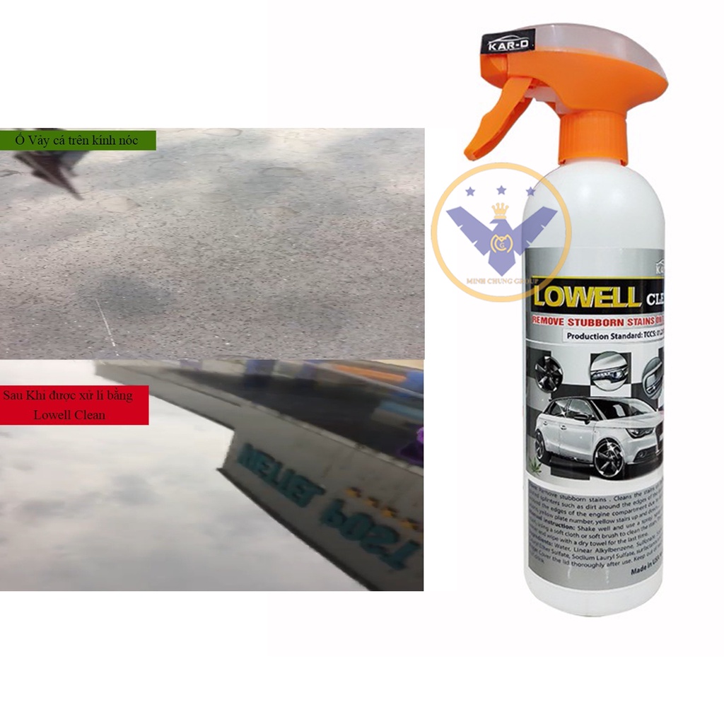 Chai Tẩy ố kính ô tô, ố vàng lazang, logo, nẹp mạ crom Nanoka Clean 500ml