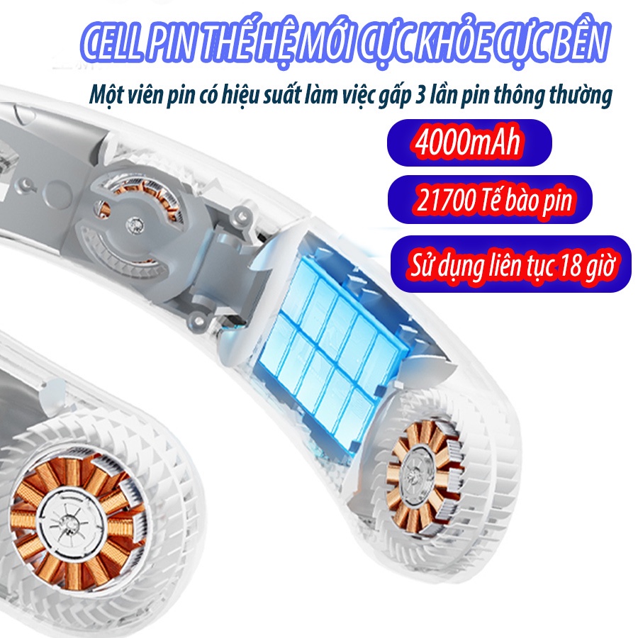 Quạt đeo cổ điều hòa không khí cao cấp thế hệ mới, quạt treo cổ mini mát lạnh dùng khi tập thể dục, dã ngoại