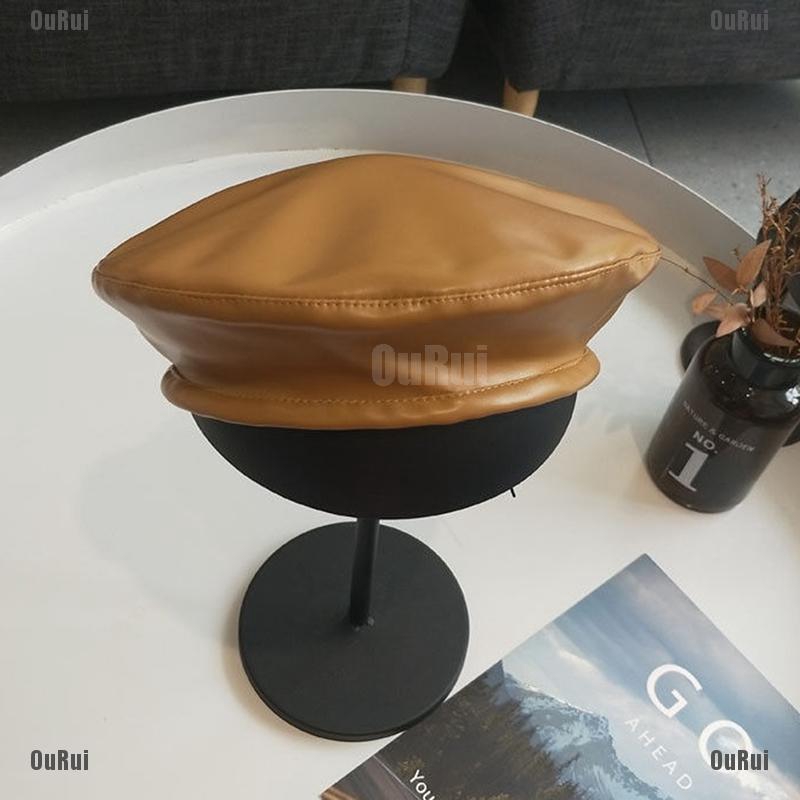 Mũ beret bằng da PU phong cách vintage cho nữ