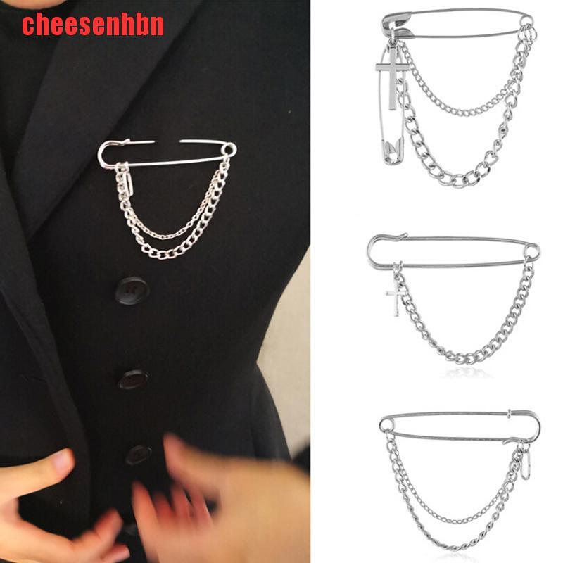 [cheesenhbn]Fashion Retro Punk Pins Cross Brooch Chain Suit Decor Corsage Women Men Jewelry