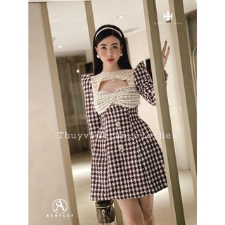 Váy dạ phối ren khoét ngực cao cấp