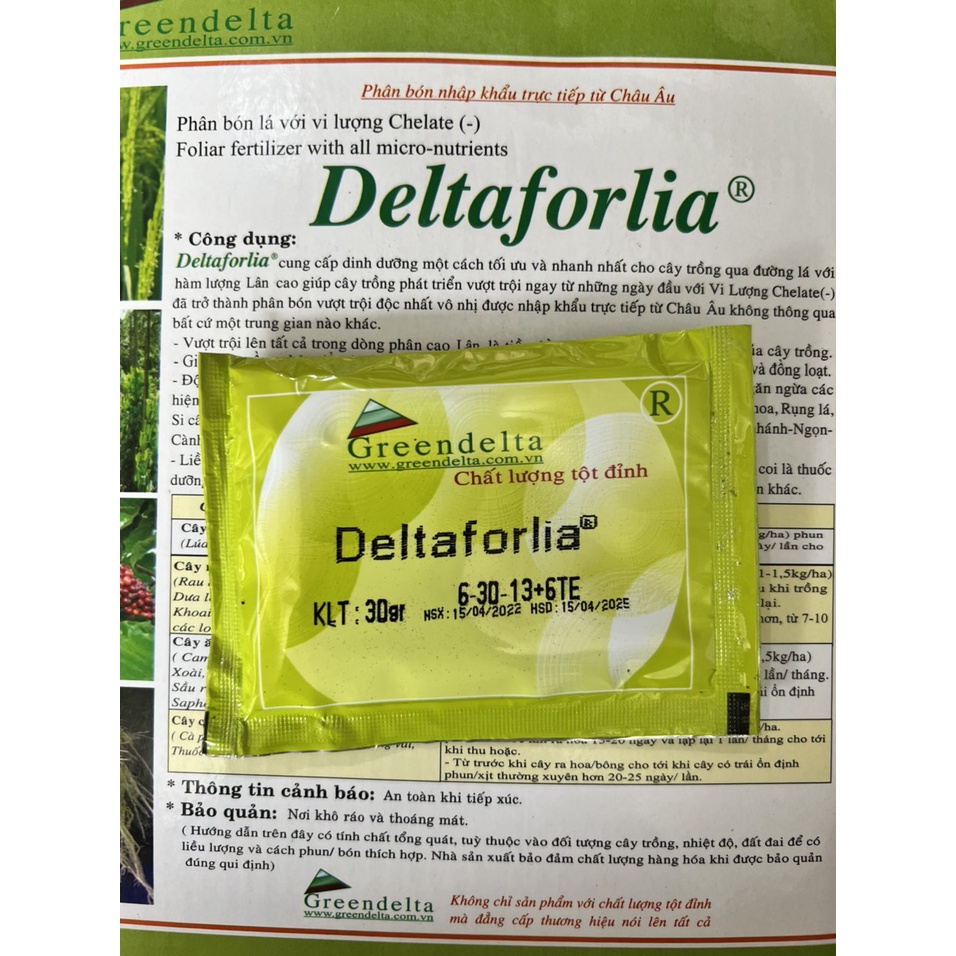 Phân bón lá chuyên dùng hoa hồng hoa lan Deltaforlia 6-30-13+6TE (30g)