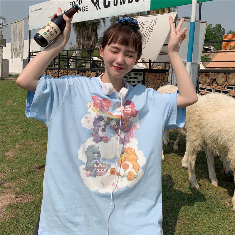 Summer new 2021 Korean loose short sleeve T-shirt for girls