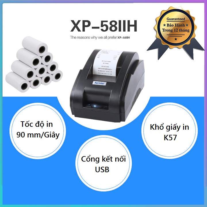 Máy In Hóa Đơn Xprinter 58IIH (chỉ in từ máy tính) Khổ Giấy K58 Free 10 Cuộn Giấy In K58 | BigBuy360 - bigbuy360.vn