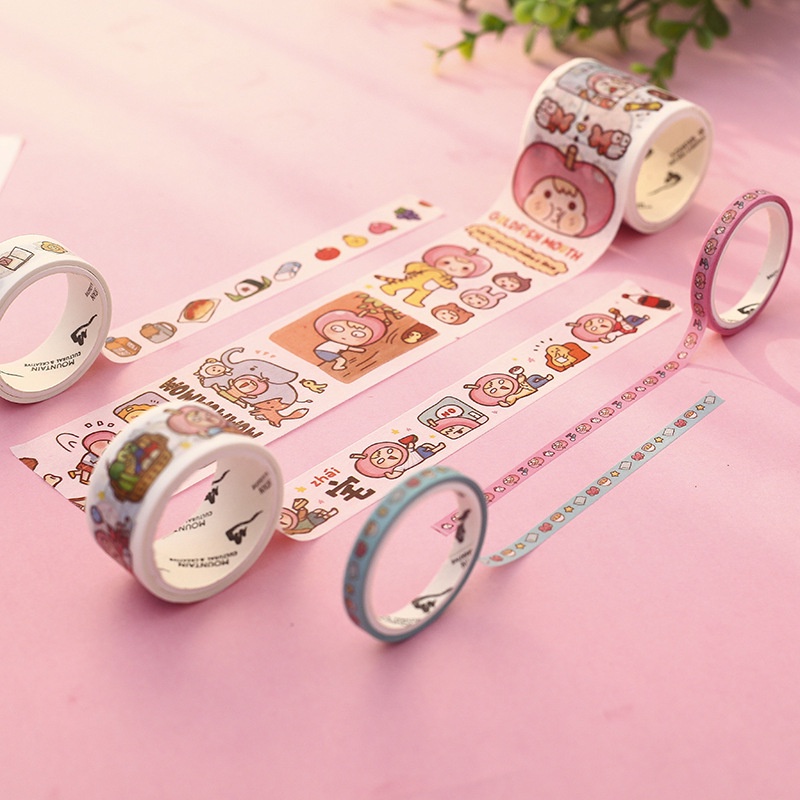 Enjoymore Set 5 Cuộn 3M Băng Dán Washi Tape Hài Hước Trang Trí Sổ Bullet Journal Hình Dán Sticker Ngộ Nghĩnh Bộ