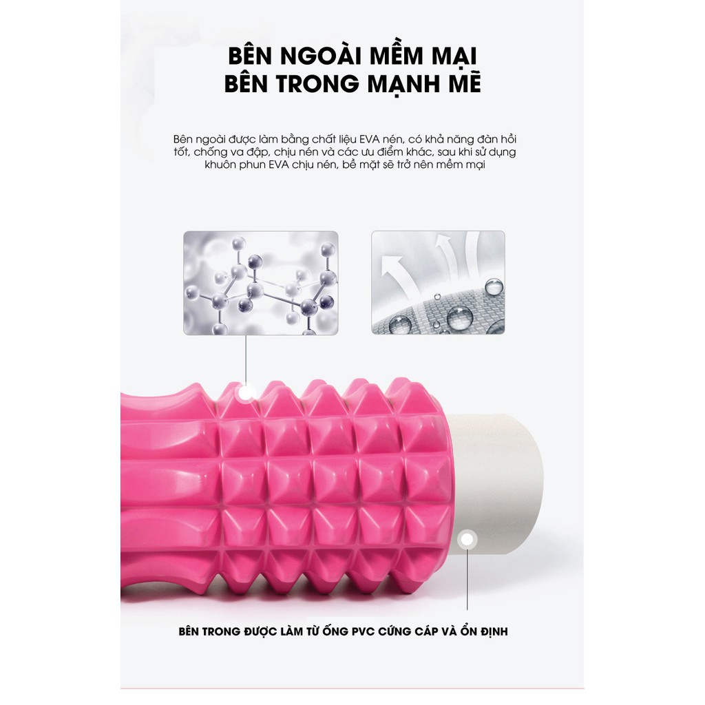 Con Lăn Foam Roller Massage, Hỗ Trợ Tập Yoga, Gym Tại Nhà - Kích thước 30 cm - Giao màu ngẫu nhiên