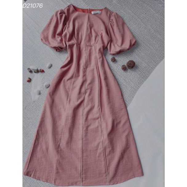 Đầm midi tay phồng chạy viền