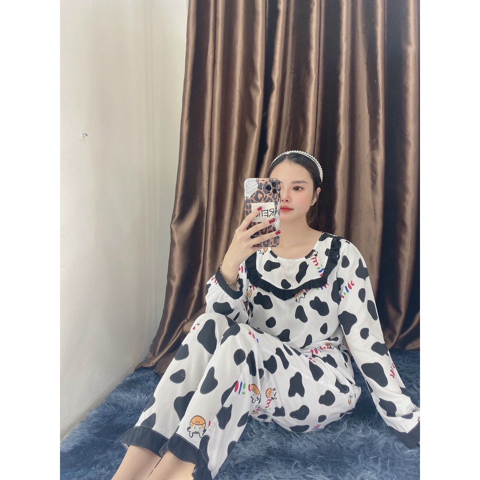 Đồ bộ tole  mặc nhà set tiểu thư tay dài quần dài cổ tròn style tiểu thư dễ thương