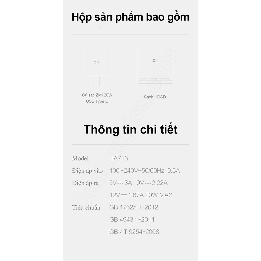 Củ sạc nhanh 18W Zmi xiaomi HA612 Cốc sạc nhanh Xiaomi