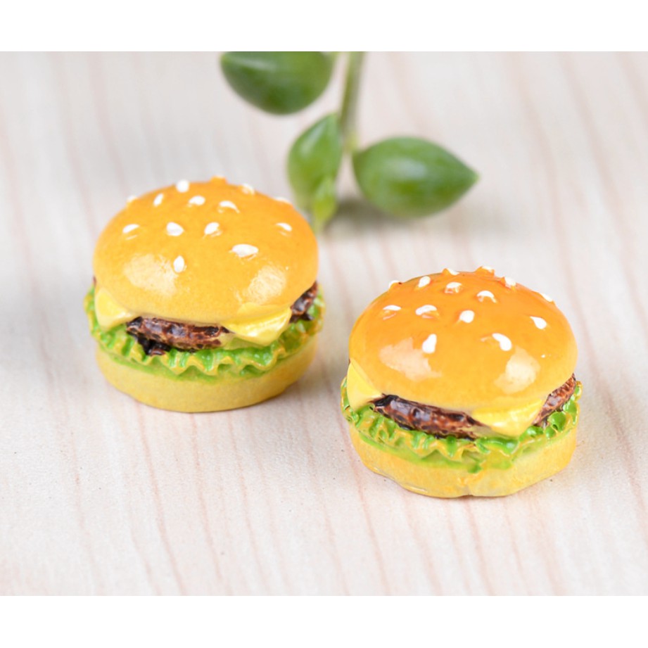 Combo 02 charm Mô hình bánh hamburger trang trí nhà búp bê, tiểu cảnh và bonsai