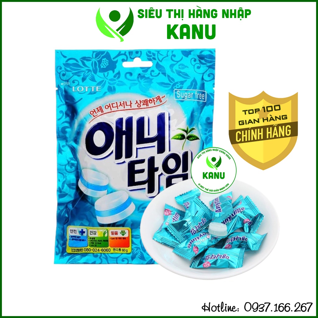 [3 vị] Kẹo không đường xylitol bạc hà, đào &amp; chanh Lotte Anytime 60gr (Sugar free), đồ ăn vặt ăn kiêng ngon rẻ