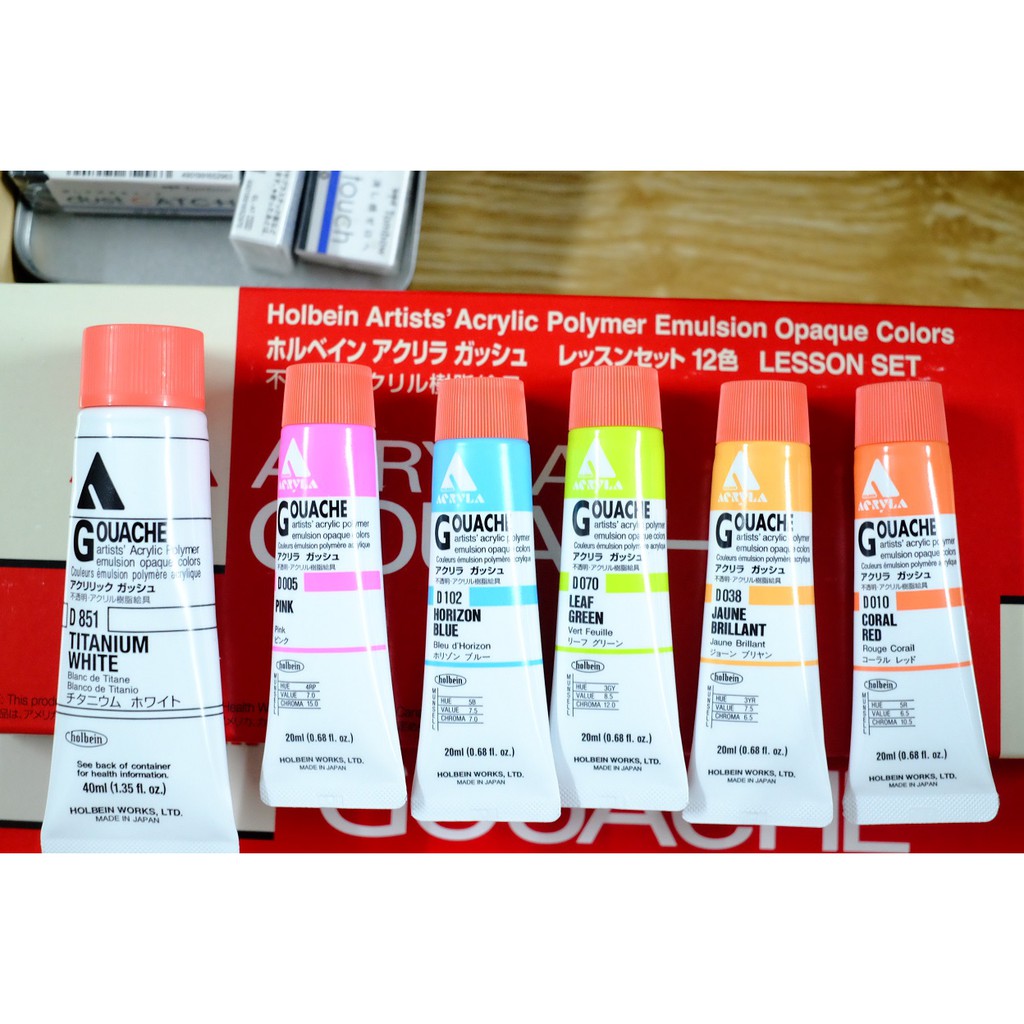 [ARBAT] Màu Acryla Acrylic Gouache lẻ Holbein 20ml - Bảng A (tông đỏ, vàng, xanh lá)