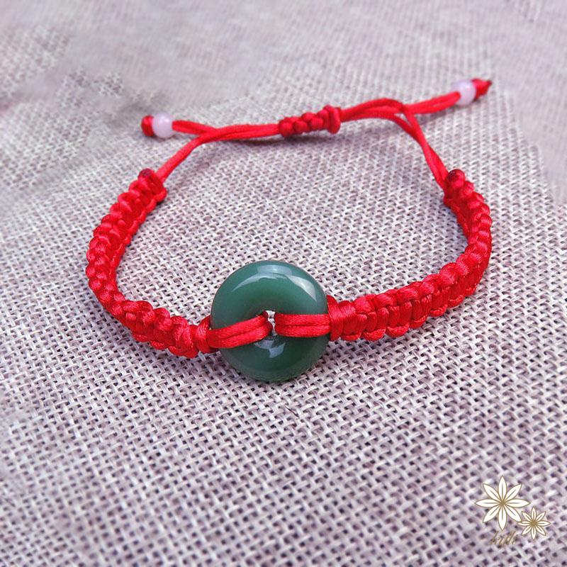 Vòng Đeo Tay Chỉ Đỏ May Mắn Dây Bện Giả Ngọc Bích Có Thể Điều Chỉnh Kích Thước
